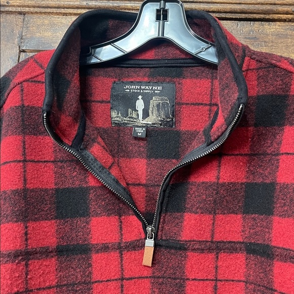 John Wayne Stock & Supply Plaid Fleece Pullover Buffalo Check 1/4 Zip Western M - Picture 6 of 7